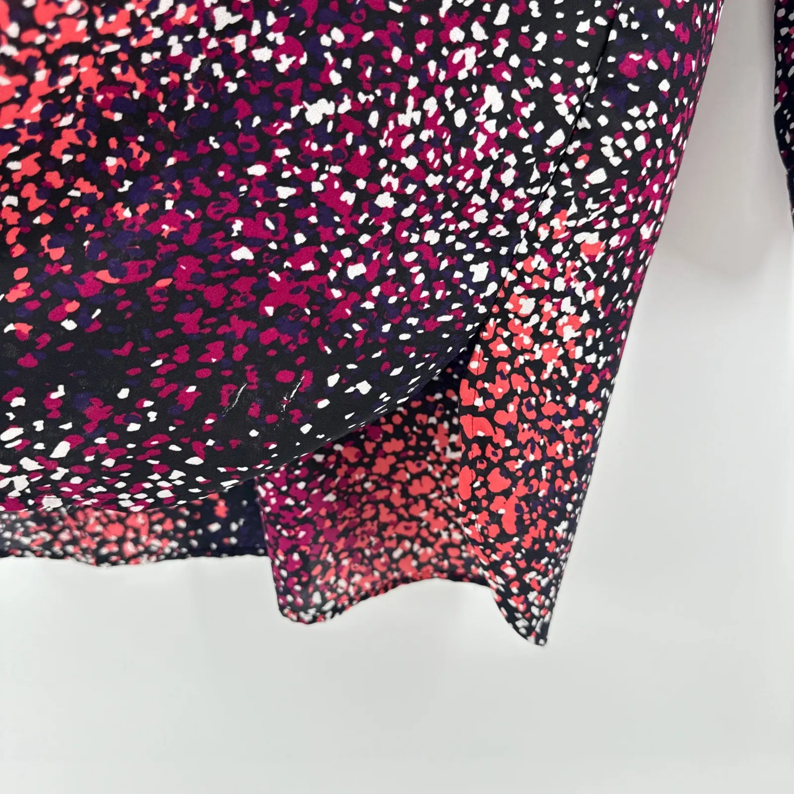 Foxcroft NYC Women's Black Speckled Print Button Down Shirt Size 14 Hi-Lo Office - Image 3