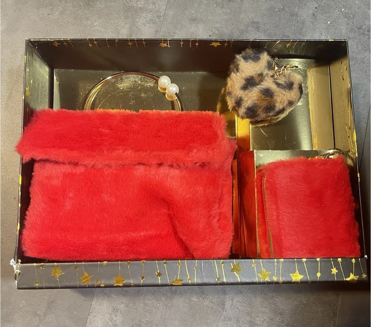 3 pieces Red Fluffy bag, Fluffy Key Chain wallet, gift set NWT - Image 1