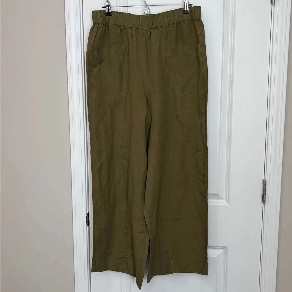 Madewell Women’s Linen-Blend Pull-On High-Rise Wide-Leg Pants Vintage Moss L - Image 4