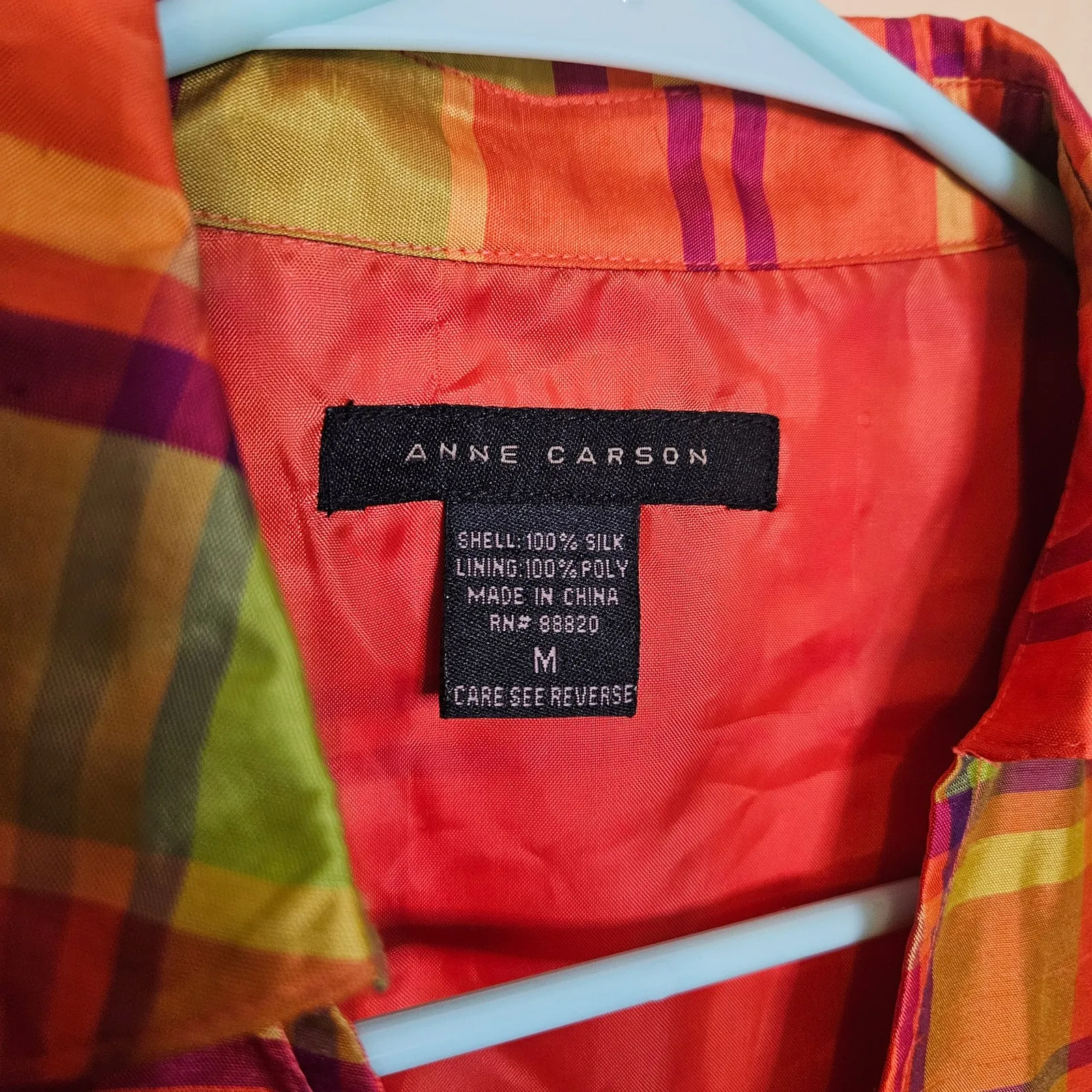 Anne Carson 100% Silk Vintage Sleeveless Retro Striped Orange Green Top Medium M - Image 5