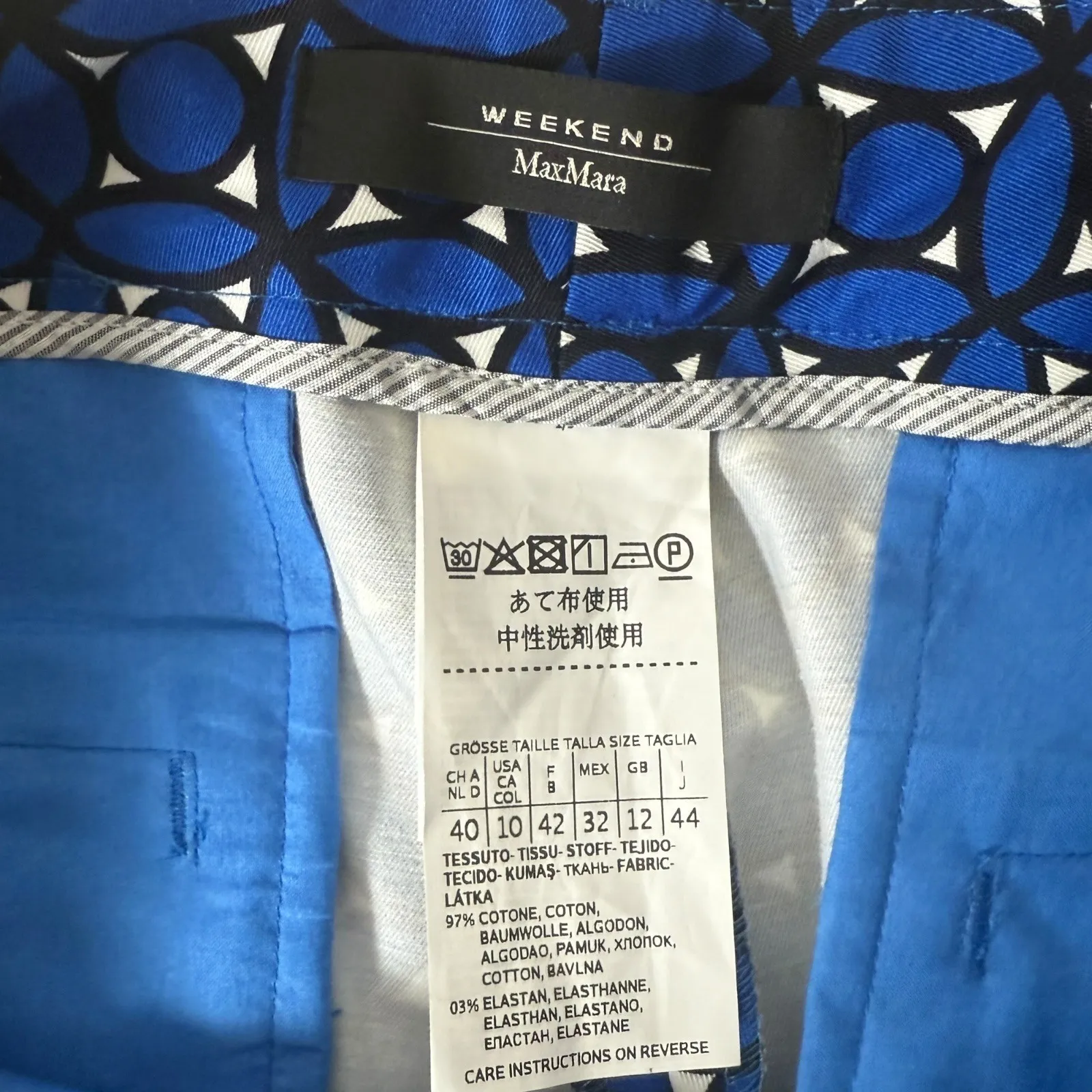 Weekend Max Mara Blue Geometric Cigarette Cropped Pants Size 32 US 10 Designer - Image 7