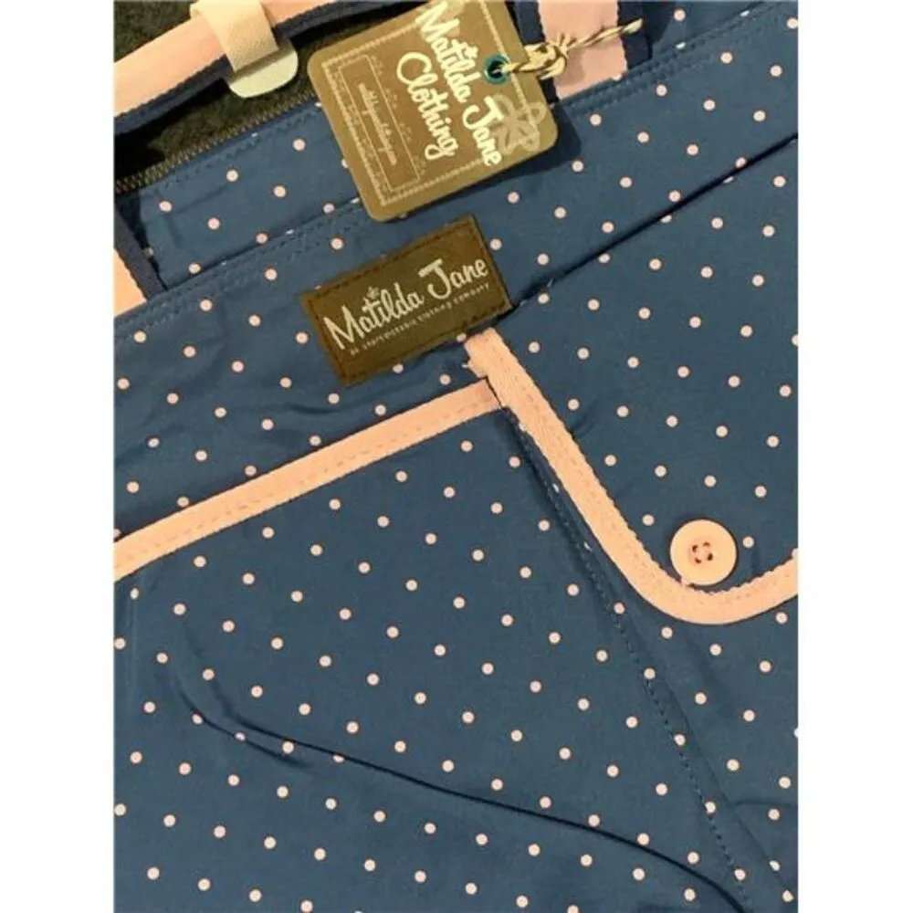 Matilda Jane Navy Blue Polka Dot Diaper Bag with Pink Trim and Changing Pad - Image 4