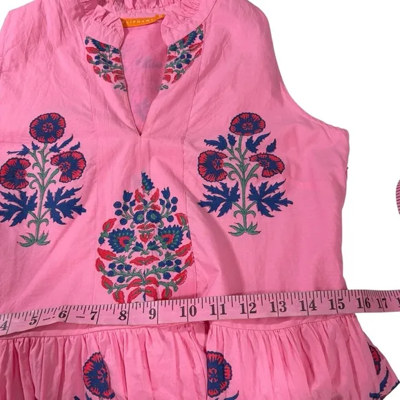 OLIPHANT Boca pink‎ tiered printed Yoke Dress S Pink - Image 9