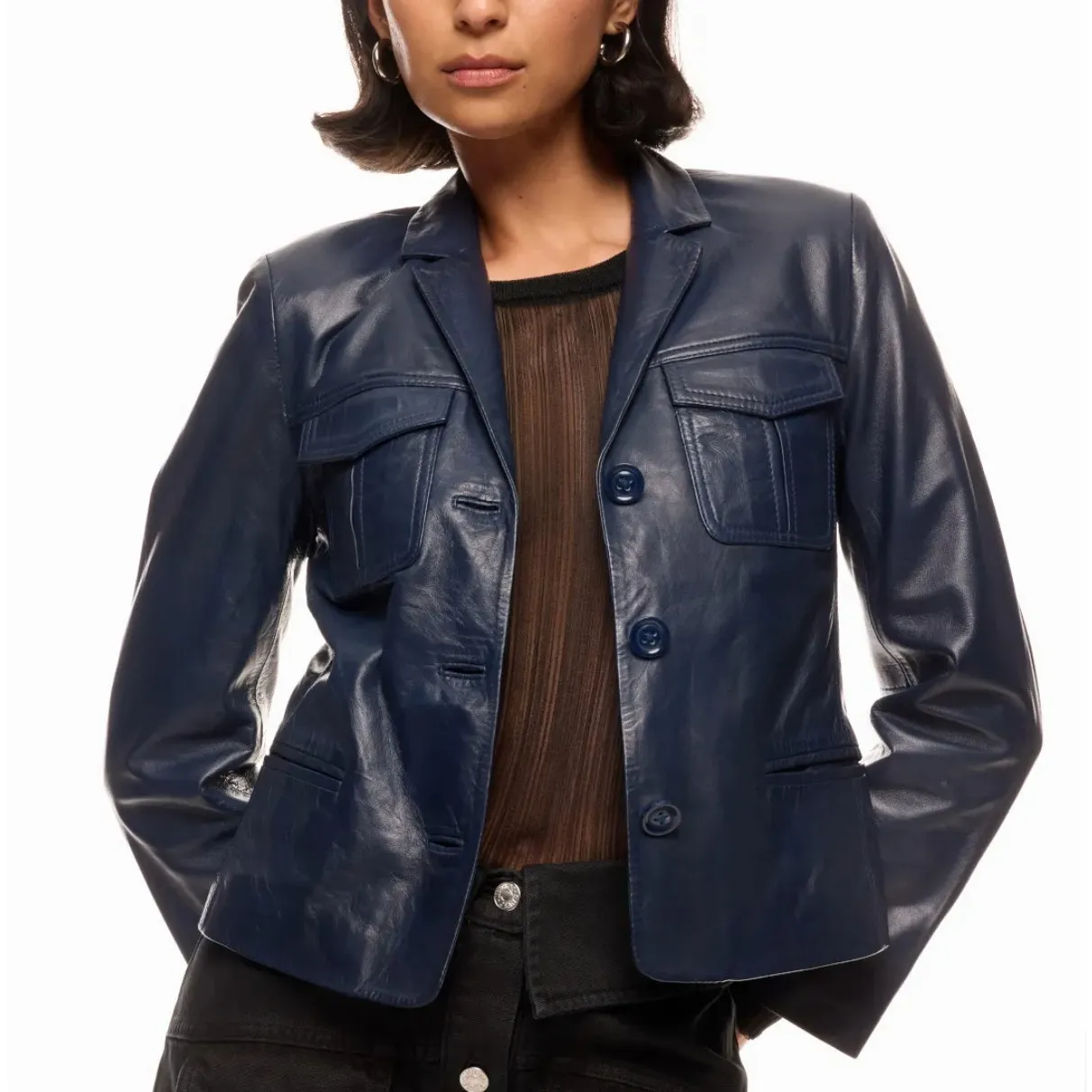 Zadig & Voltaire Blue Real Leather Jacket MEDIUM Cropped Lambskin Designer $800 - Image 1