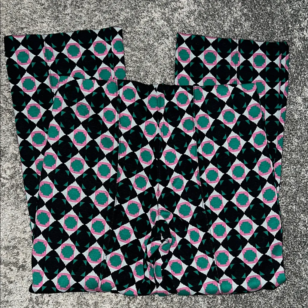 Anthropologie Maeve Margot Kick Flare Cropped Pants Geometric Black Motif Medium - Image 8