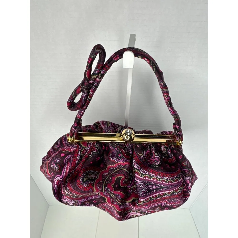 Retro Paisley Ann Taylor Loft Evening Bag Gemstone kiss opening Bow handle - Image 3
