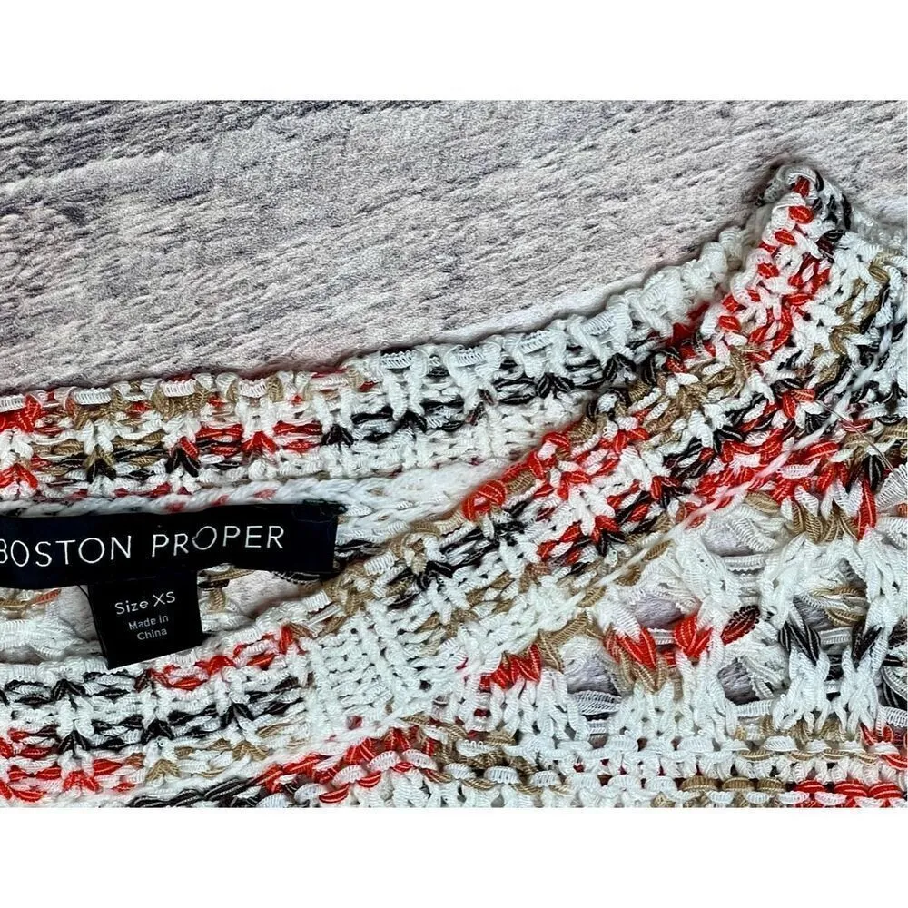 Boston‎ Proper Open Weave Sweater Nylon Fringe Long Sleeves Cream Multi Sz XS - Image 5