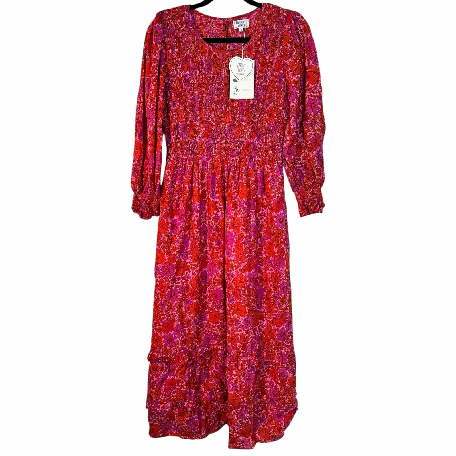 Pink City Prints Tuckernuck Poppy Isabel Classic Smocked Block Print Midi Dress - Image 3