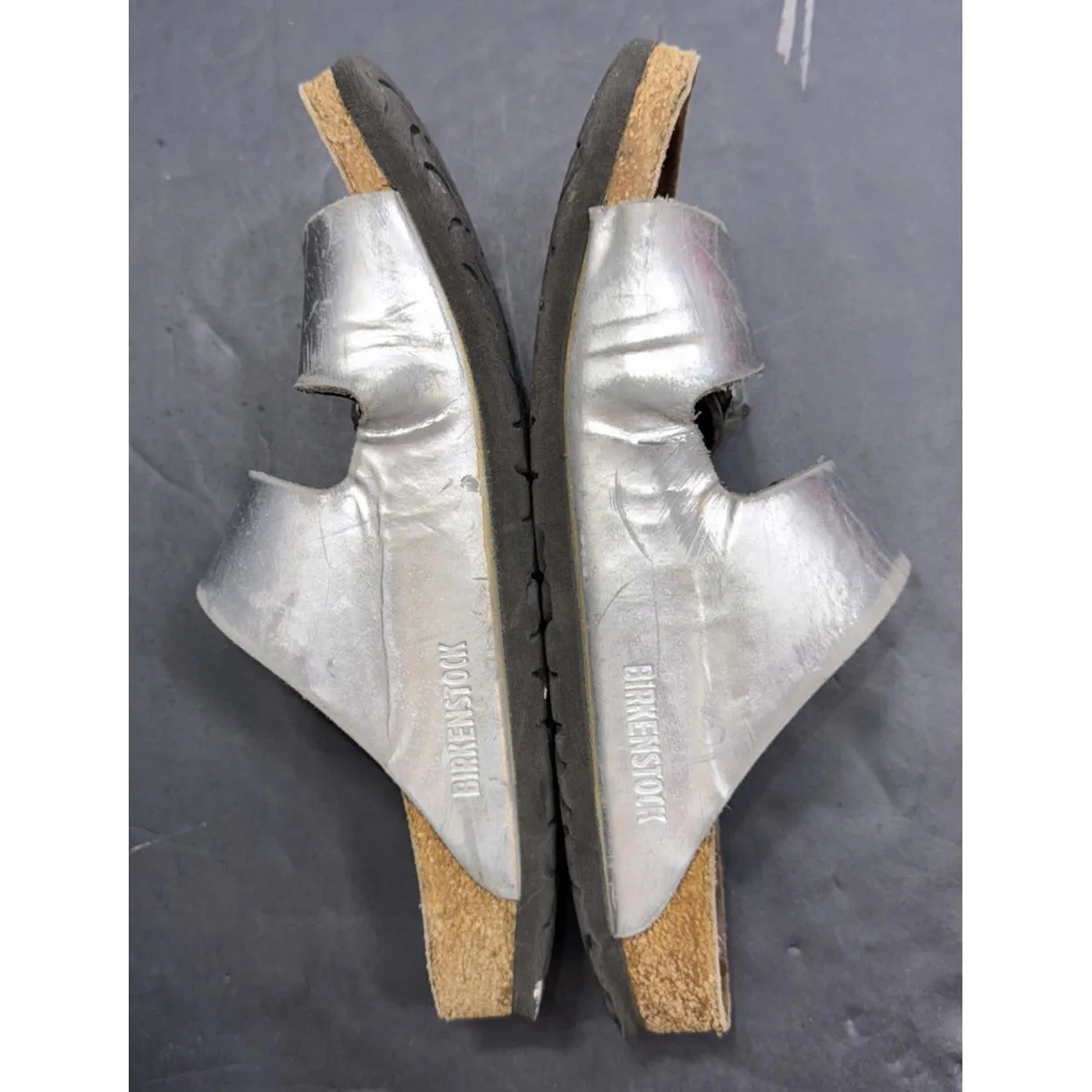 Birkenstock Arizona Cork Sandals Silver Worn Boho Hippie Natural Shoe Leather 40 - Image 3