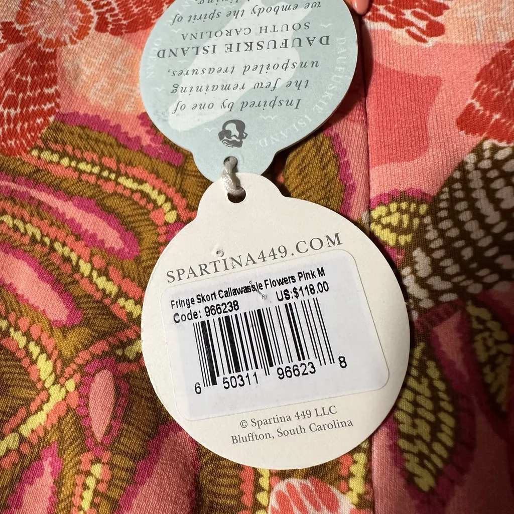Spartina 449 Callawassie Floral Pink Mini Skirt Fringe Pockets Medium NWT Lined - Image 12