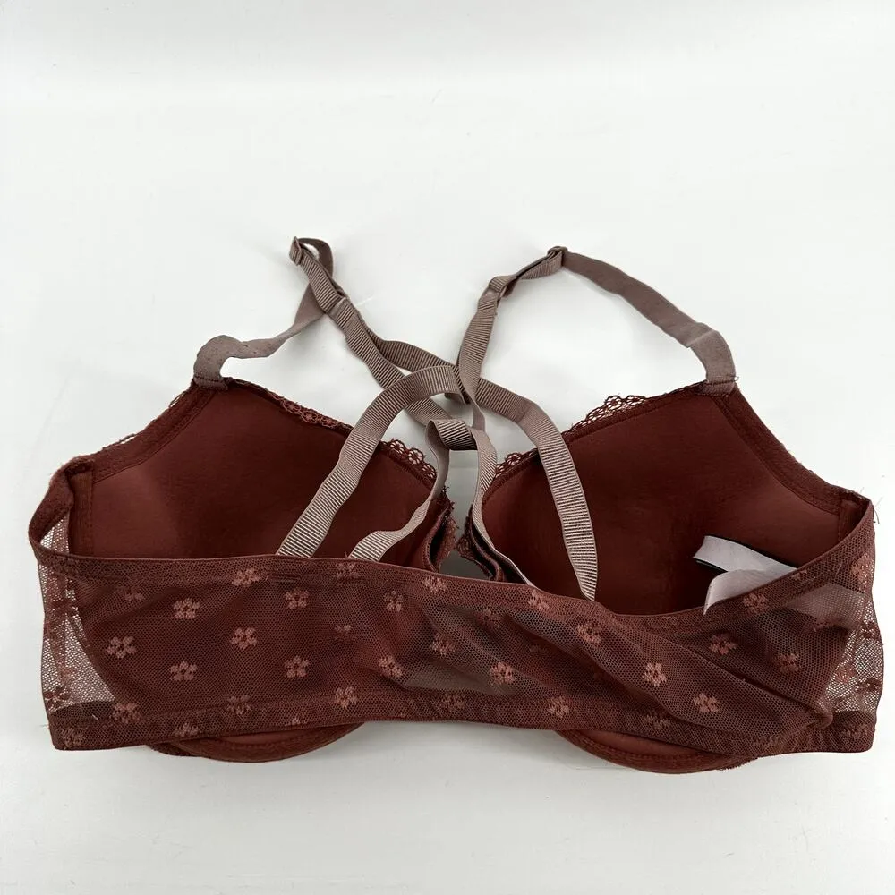 Victoria's Secret Lightly Lined Demi Bra Lace Mesh Floral Dusty Rose Sienna 38D - Image 6