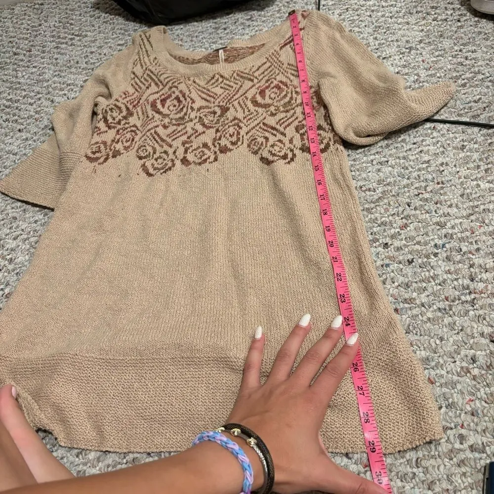 Free People Desert Rose Boho Wool Knit Bell Sleeve Sweater Y2K Tunic- Size XS - Image 7