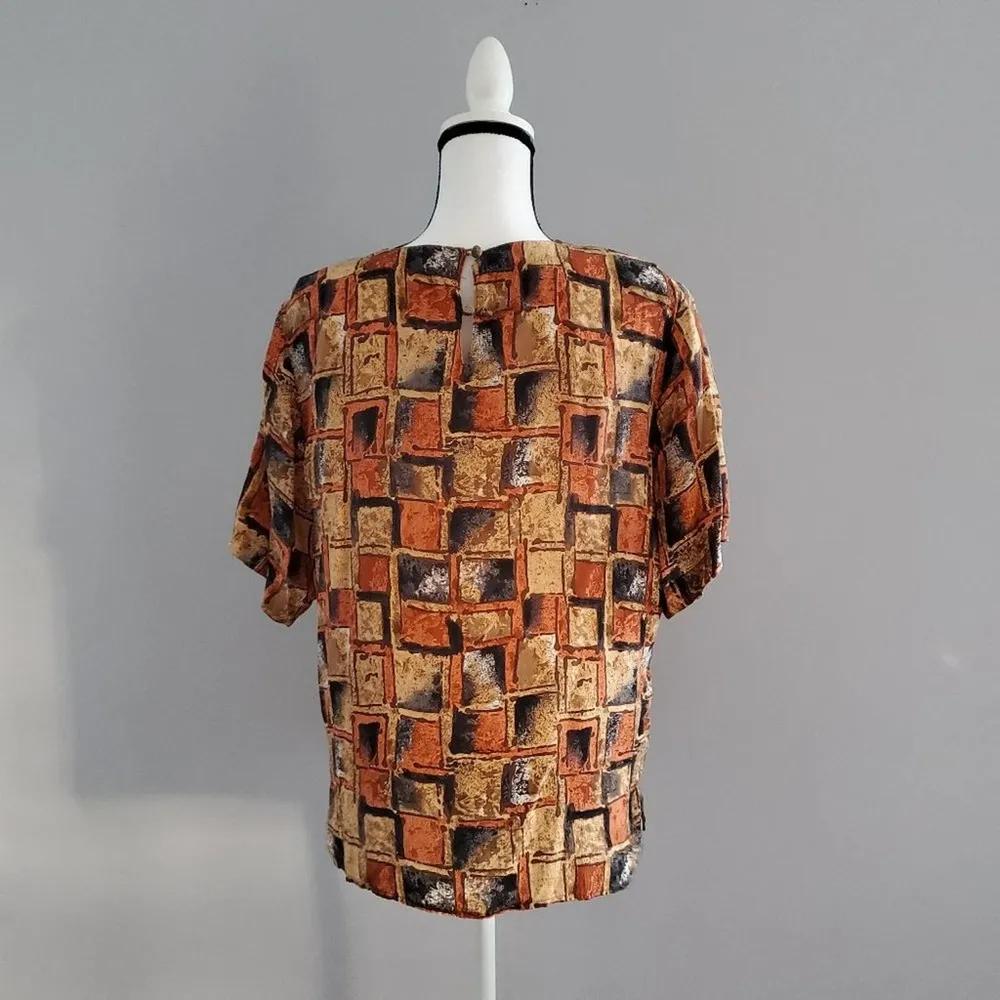 Stunt Vintage Brown Short Sleeve 100% Silk Shirt L Size L - Image 2