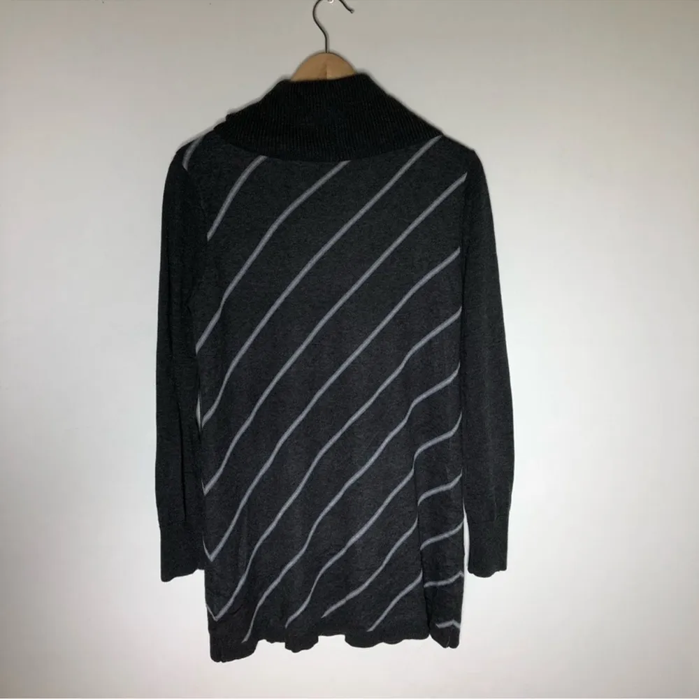 White House Black Market Charcoal Gray Diagonal Stripe Cowl Neck Sweater - Image 5