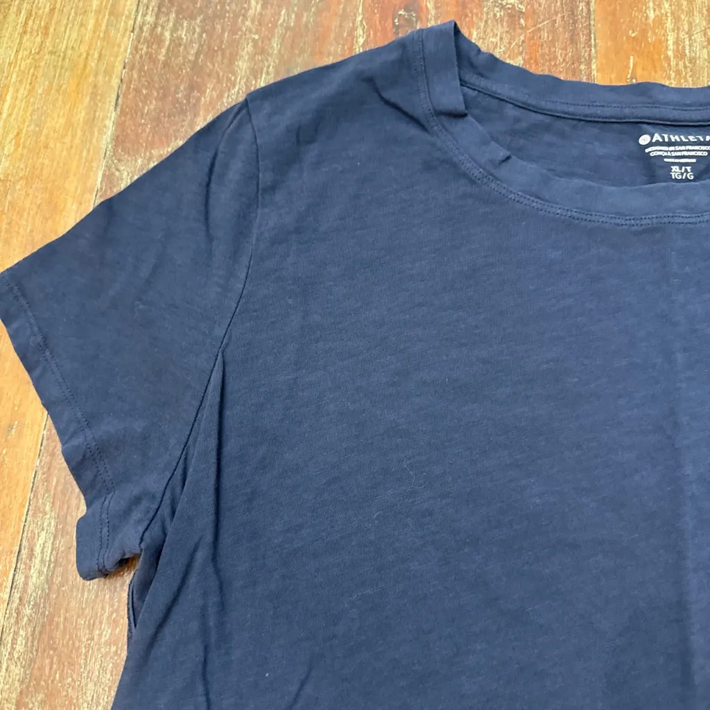Athleta Navy Organic Daily Crew Short Sleeve Tee XL Basic Solid - Image 2