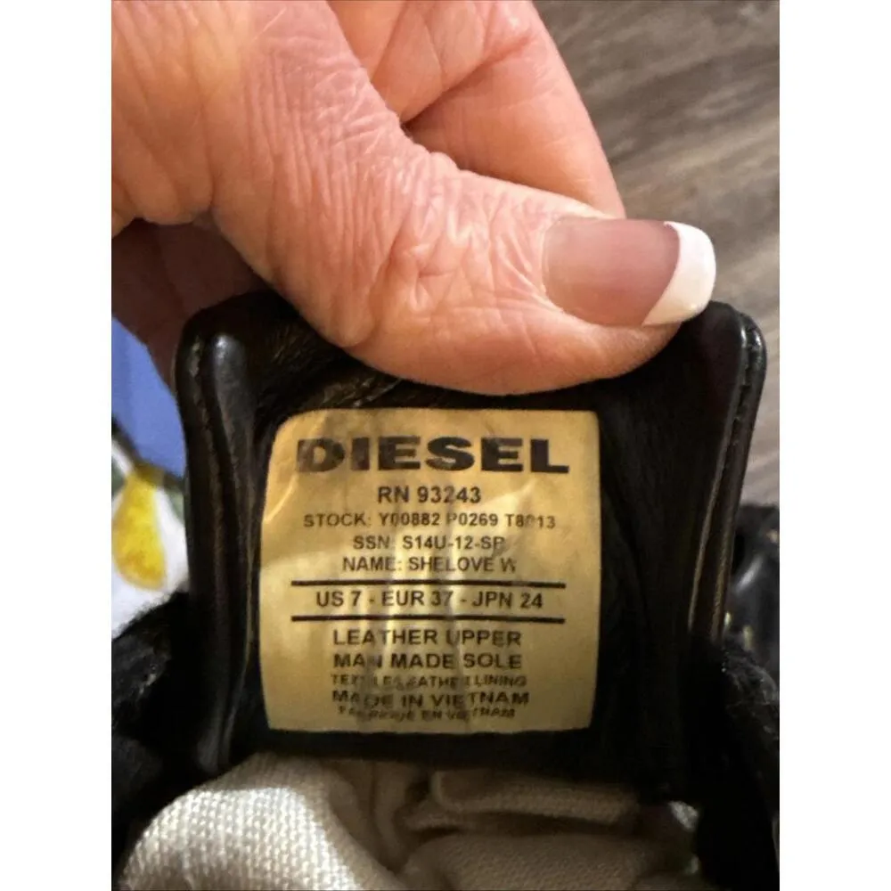 Diesel Black Gold Leather Mesh Sneakers Streetwear Shoes Goth Punk Emo 7 - Image 4