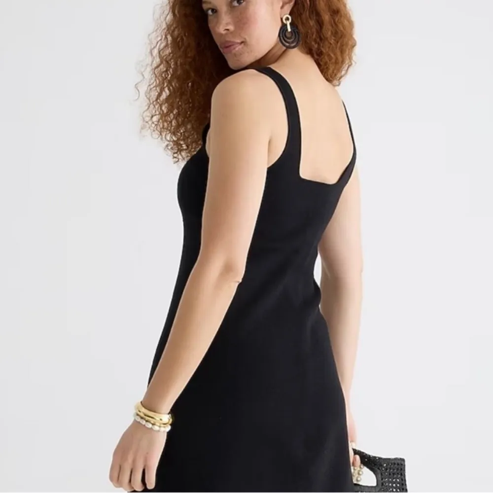 J. Crew Womens Re-imagined Squareneck Black Knit Sleeveless Mini Sweater Dress M - Image 2