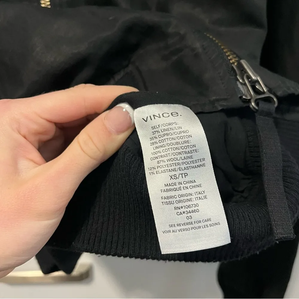 Vince Linen Blend Black Bomber Jacket - Image 9