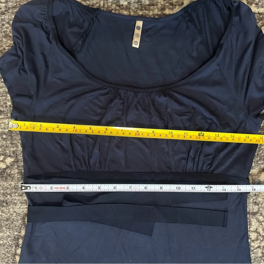 Three Dots Women’s Size S Navy Blue Babydoll Tie Back Ruffle Hem Mini Dress - Image 7