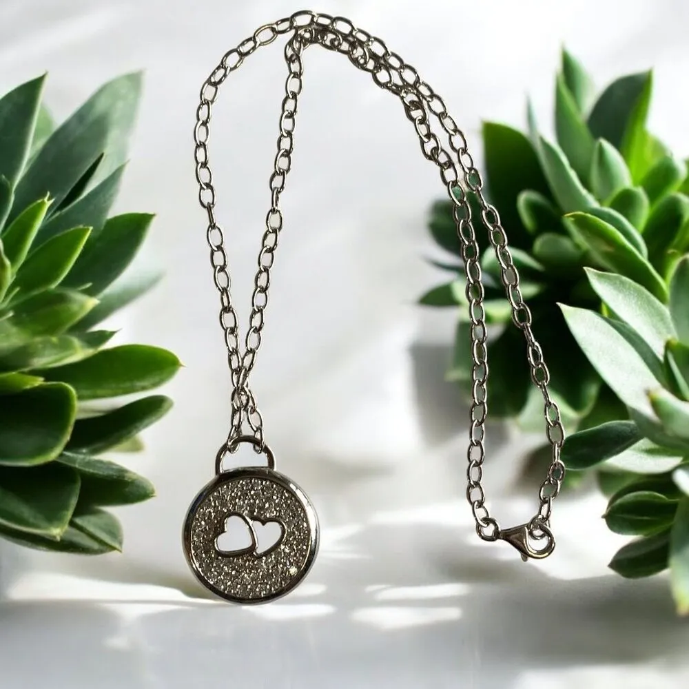 Hearts and Cubic Zirconia Pendant on 16" Choker Size Alloy Chain Silver - Image 2