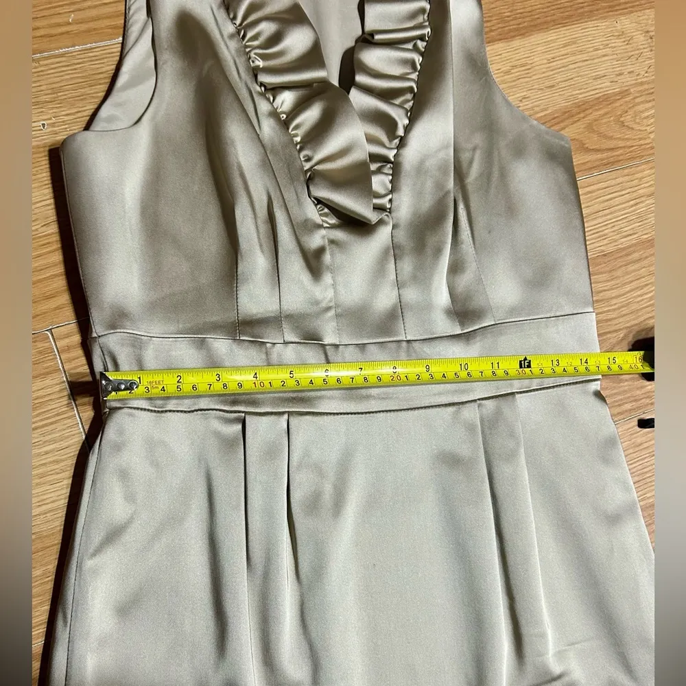 Just Taylor Dress 8 RUFFLE NECK SATIN SHEATH Pencil Evening Cocktail Old Gold - Image 10