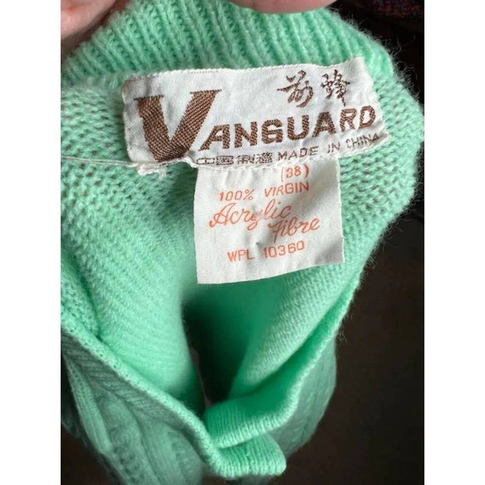 cardigan sweater cabled mint green vintage 1950s Size XL - Image 4