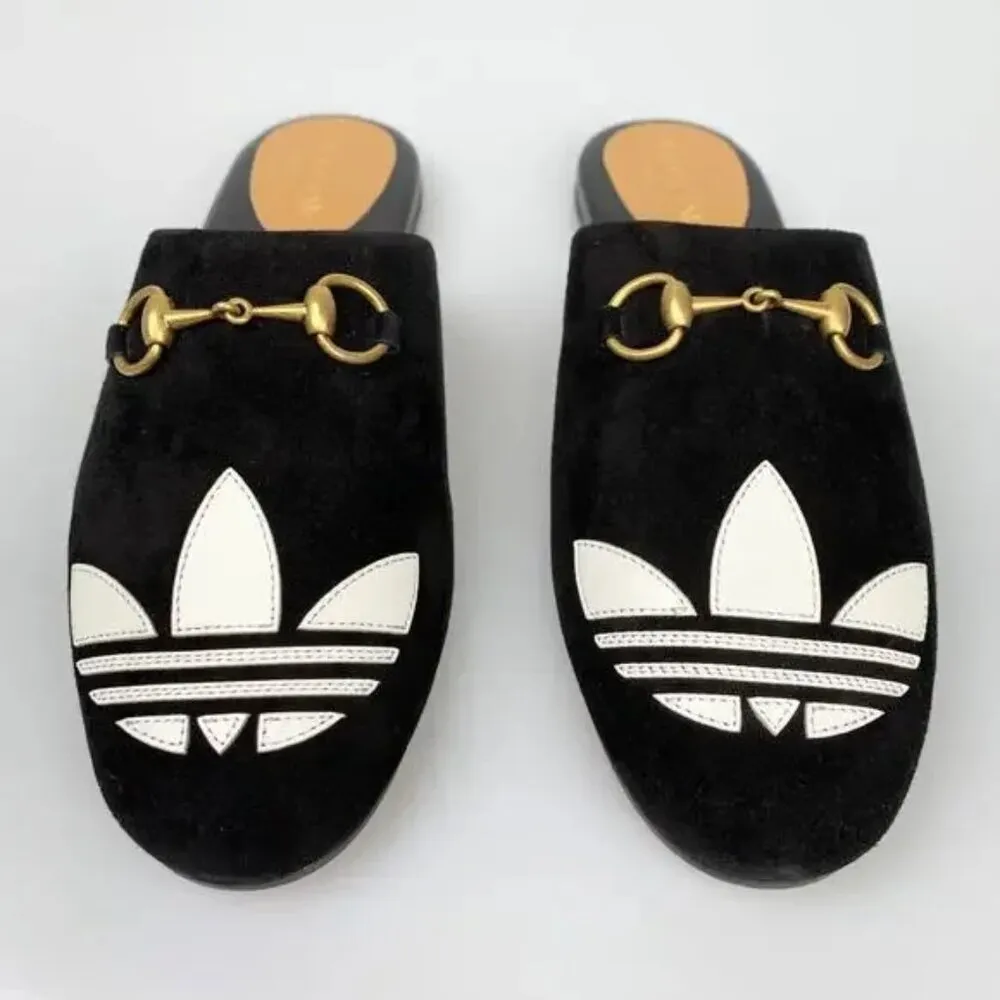 Gucci X Adidas Trefoil Slipper Loafer Flat Black Suede Size 37 New in Box - Image 4