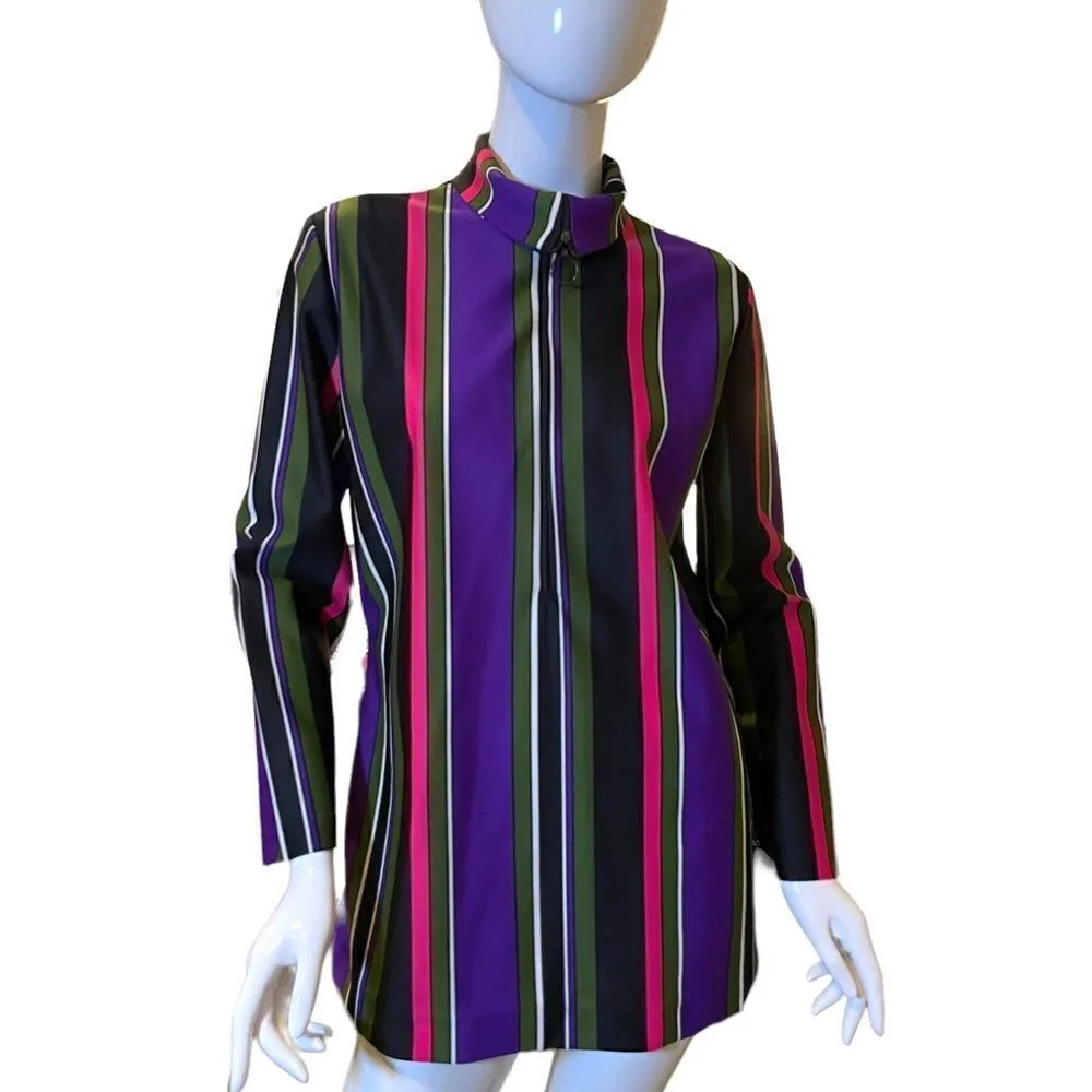 Vintage 70s Striped V Neck Long Sleeve Blouse Jacket Medium Purple - Image 9