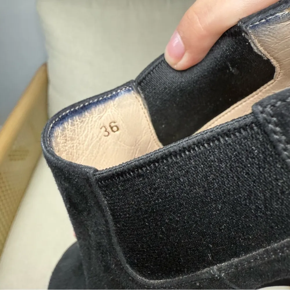 Prada Suede Peep Toe Ankle Boot Wedges - Image 9