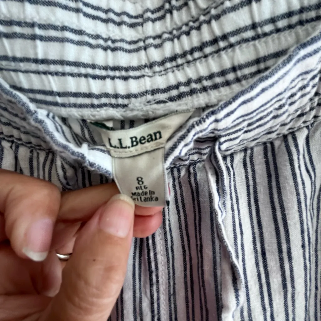 L.L. Bean Black and White Striped 100 % Linen Pants Pockets size 8 Classic Gray - Image 7