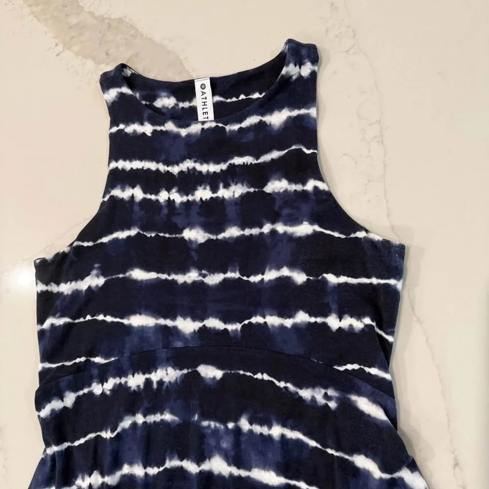 Athleta Santorini Thera Printed Dress Women's Small Navy Tie Dye Fit and Flare - Image 3