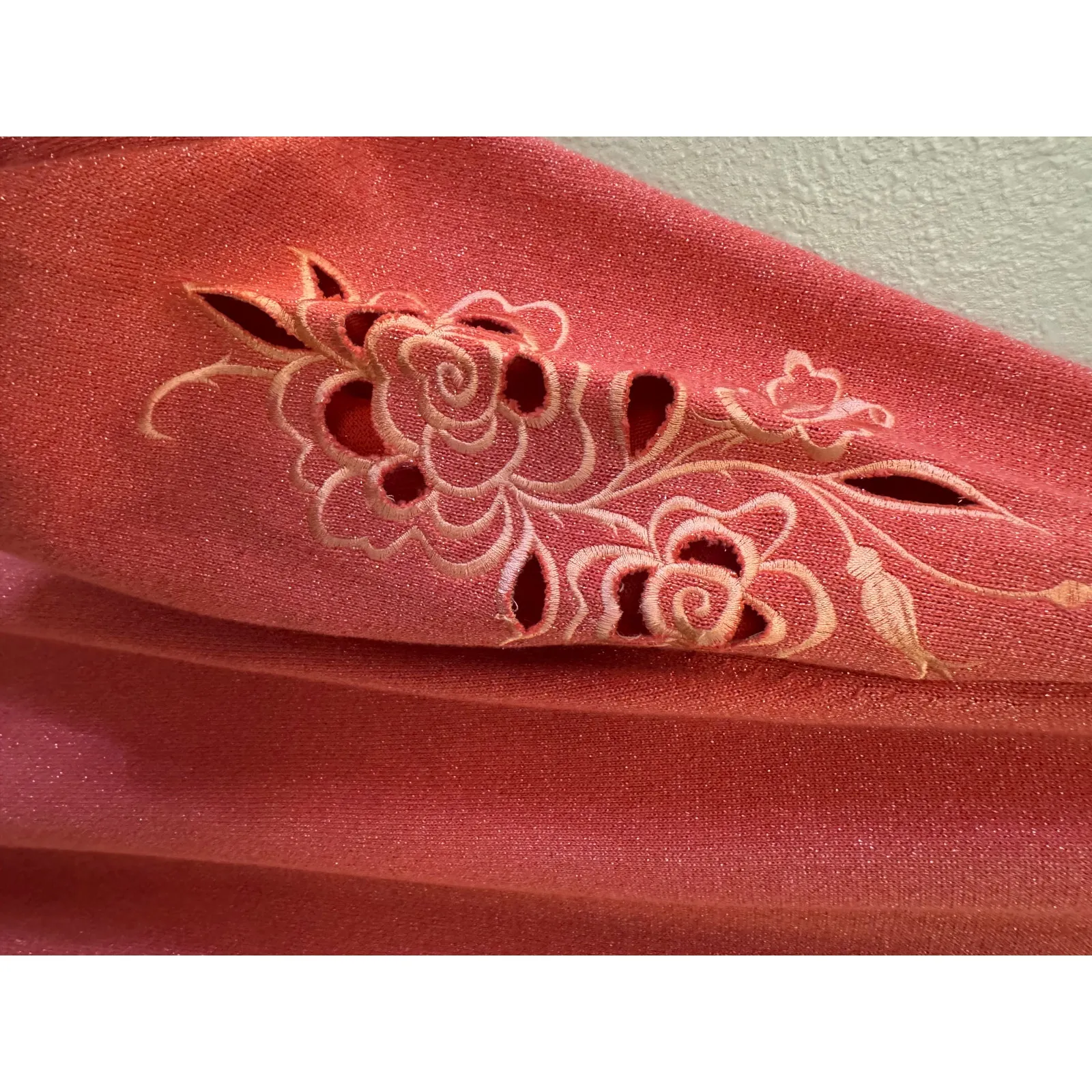 Bob Mackie Wearable art floral coral metallic cut out sweater women's 1XL NWT - Image 2