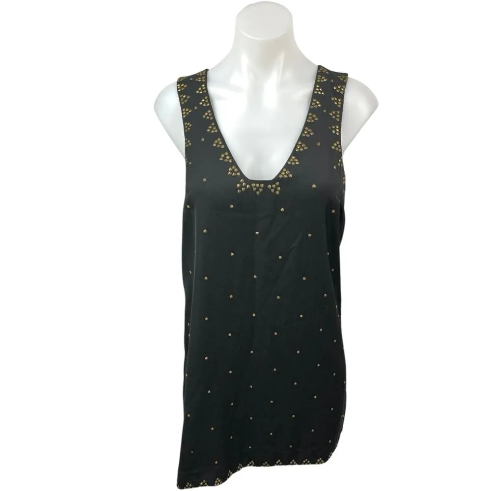 Free People SoHo Black Studded Embroidered Sleeveless Tank Mini Dress Size 6 - Image 4