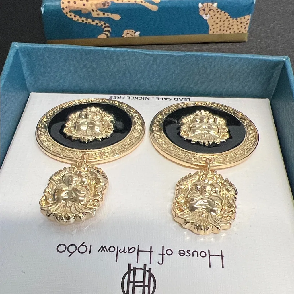 House of Harlow 1960 | Vintage Lion Art Deco Earrings ✨ Gold - Image 6