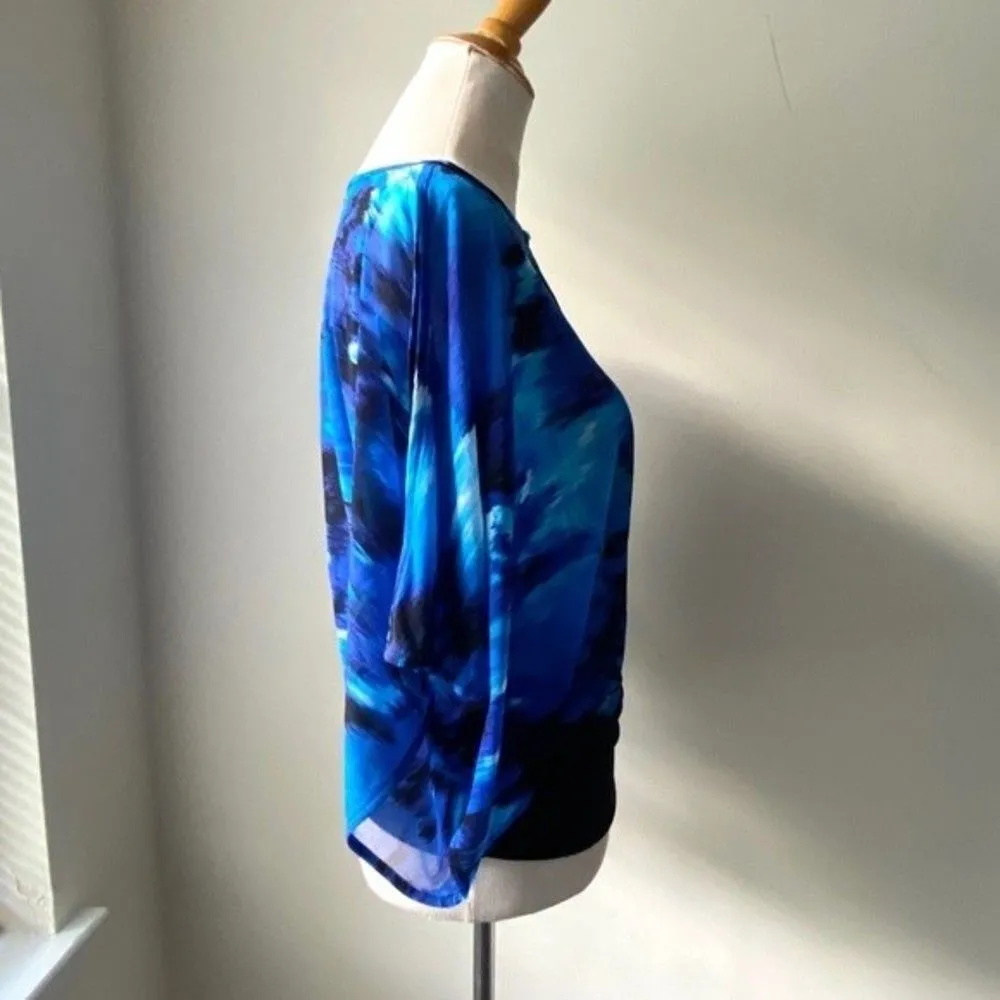 Jennifer Lopez NWT Top Dolman Blouse Butterfly Shape Blue Black Top Size XS - Image 7