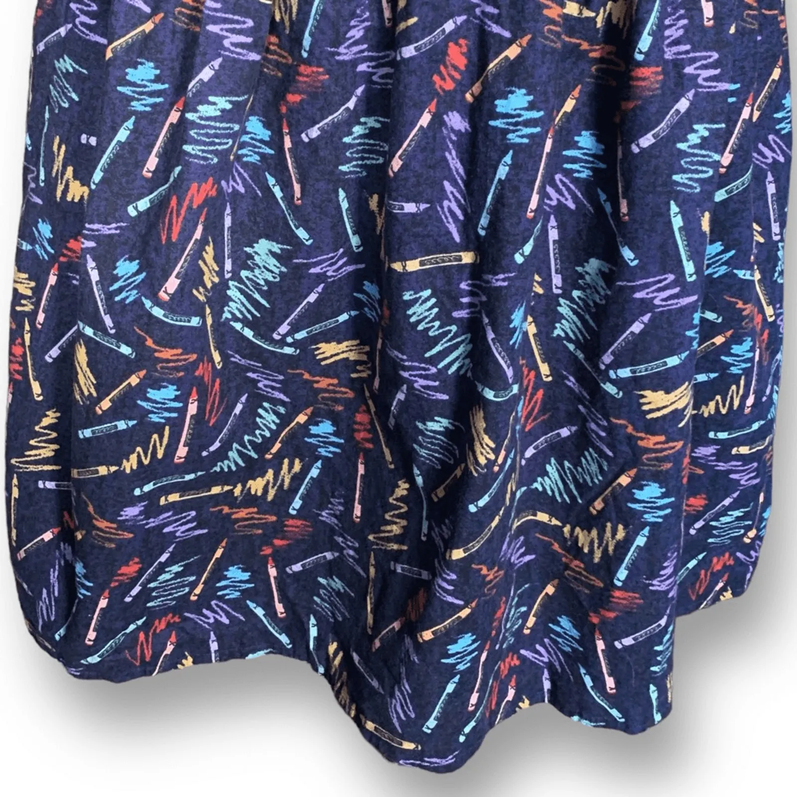 Handmade Navy Blue Skirt Multicolor Crayon Print Pleated Retro Teachercore OOAK - Image 4