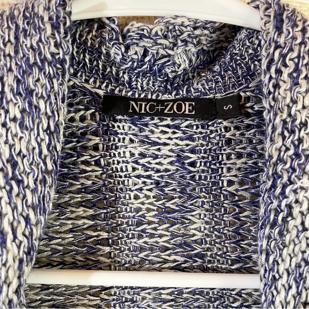 Nic + Zoe open knit drape long cardigan sweater women size Small blue/white - Image 6