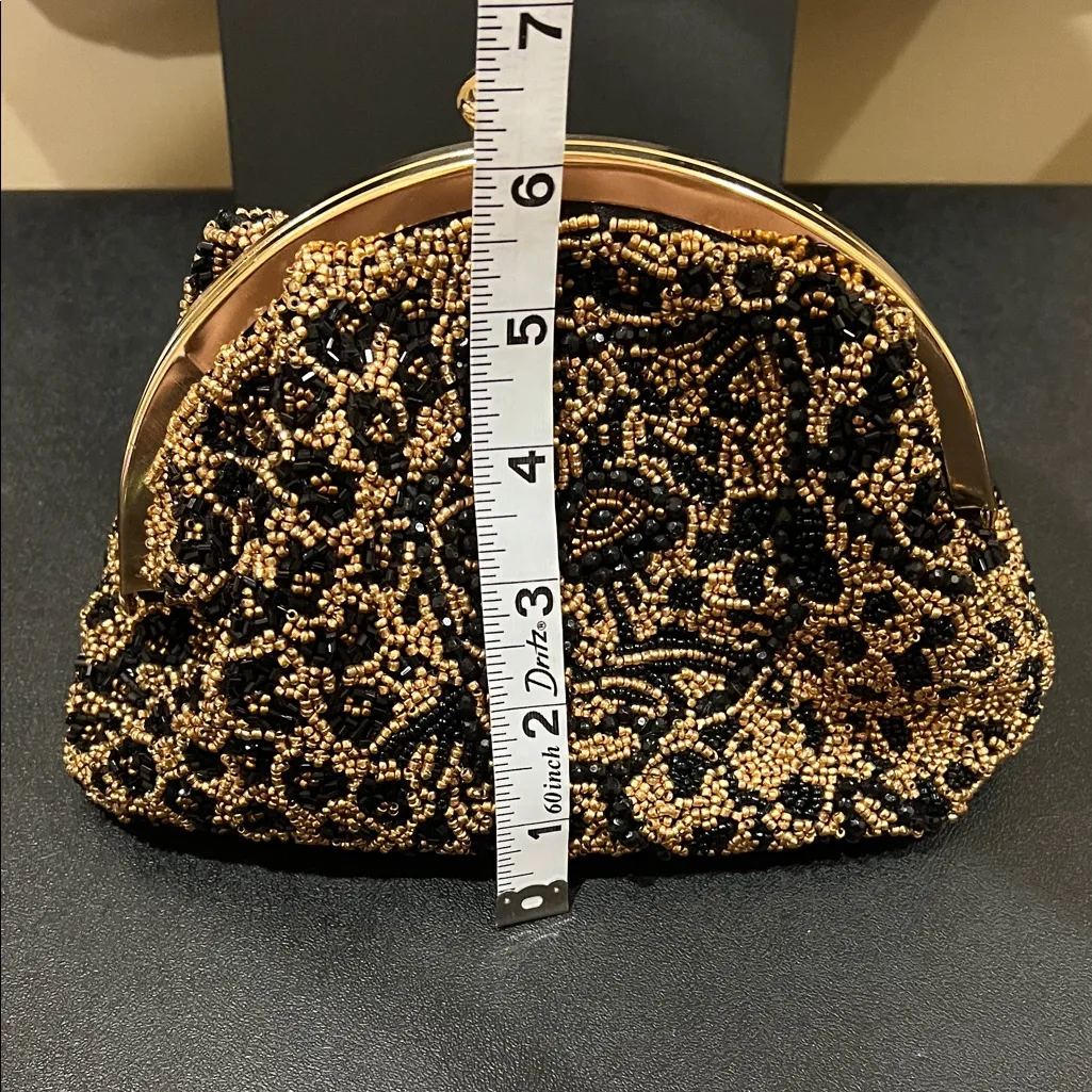 Made In India | Beaded Leopard Clutch w/ Chain Crossbody Strap Black - Image 11
