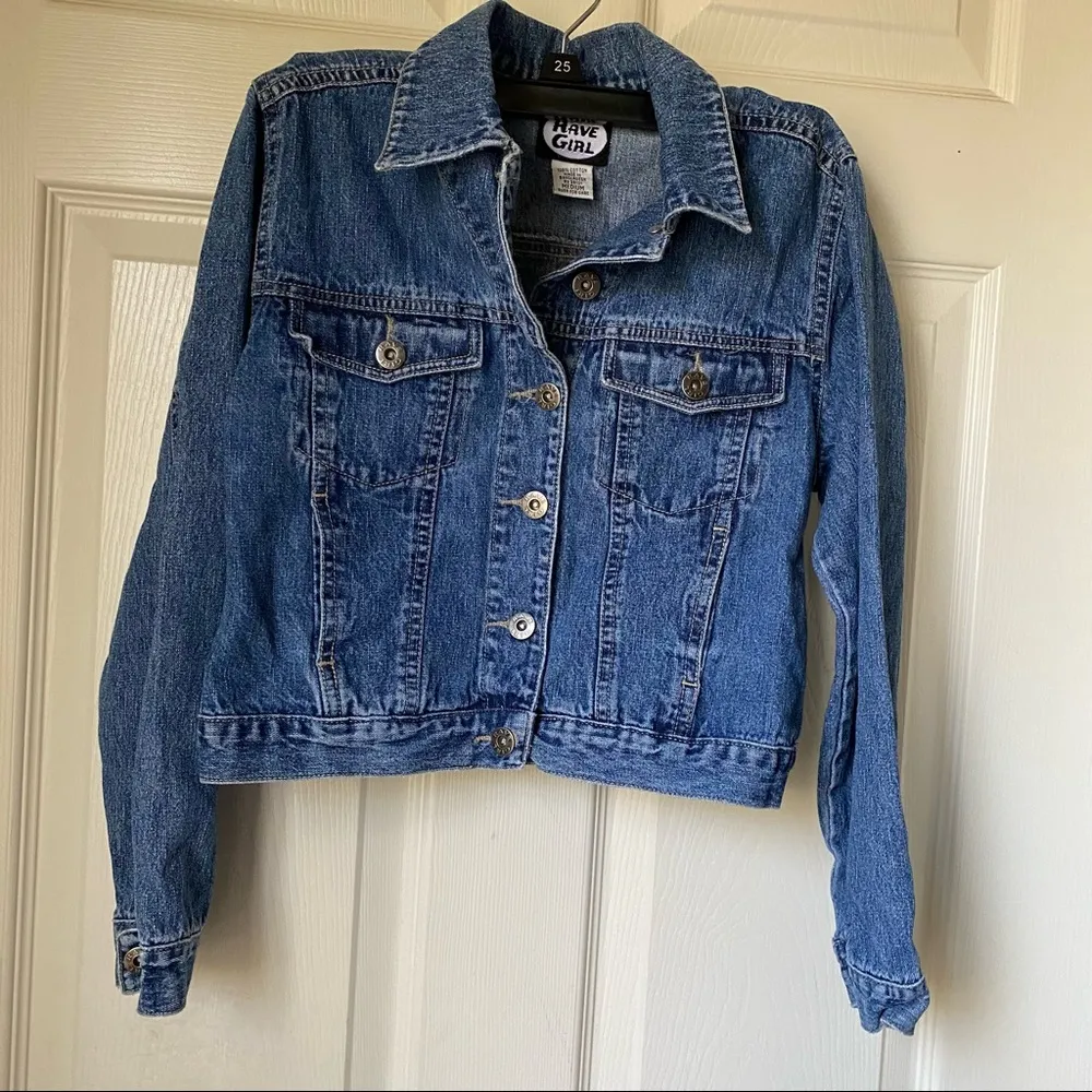 girl size medium crop bluejean jacket Blue - Image 8