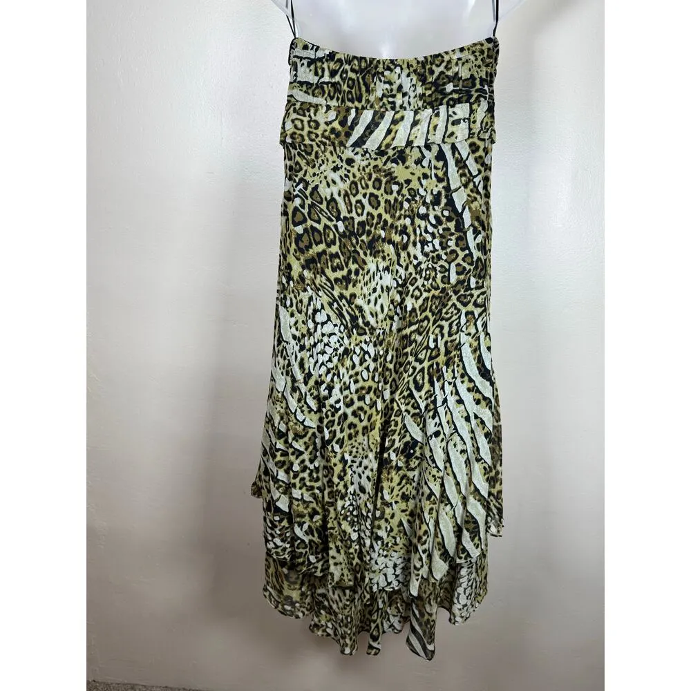 NWT VTG 90s Y2K Leopard Babydoll Sleeveless Tiered 100% Silk Midi Dress Size 14 - Image 4