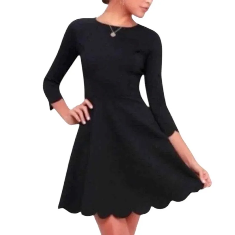 Lulus Fit Flare Bodycon Black Dress Scalloped Edge 3/4 Sleeves Women’s Small - Image 11