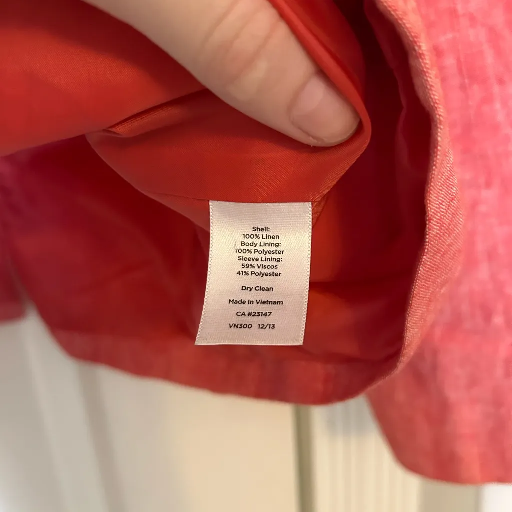 100% Linen Talbots Pink Blazer Size 12 - Image 6