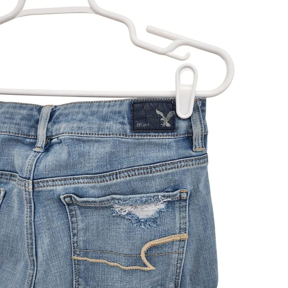 American Eagle AE Distressed High Rise Shorts Blue Denim Cuffed Raw Hem Size 4 - Image 3