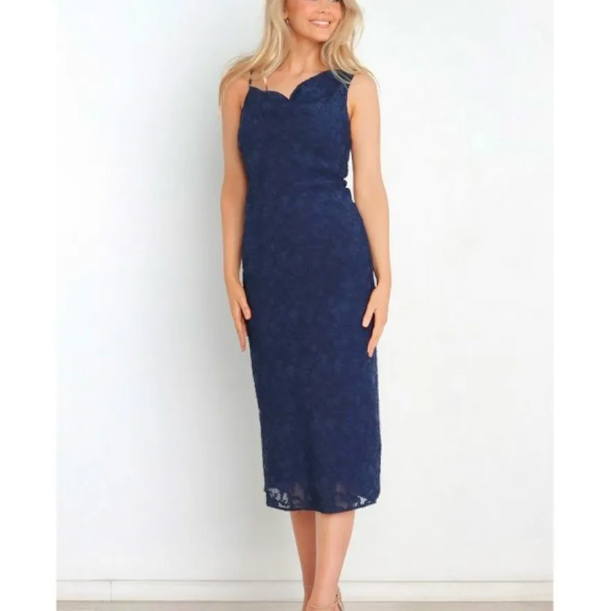 NWT Petal & Pup Entice Dress Navy‎ Blue Cowl Neck Sleeveless Midi Size 6 - Image 4