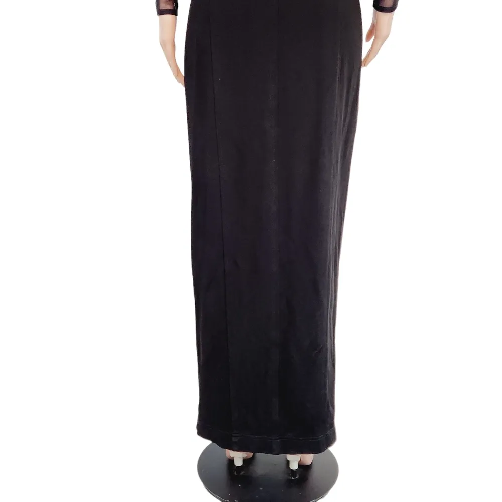 Tadashi Shoji Vintage Beaded Bodycon Black Evening Gown Long Sheet Sleeves - Image 12