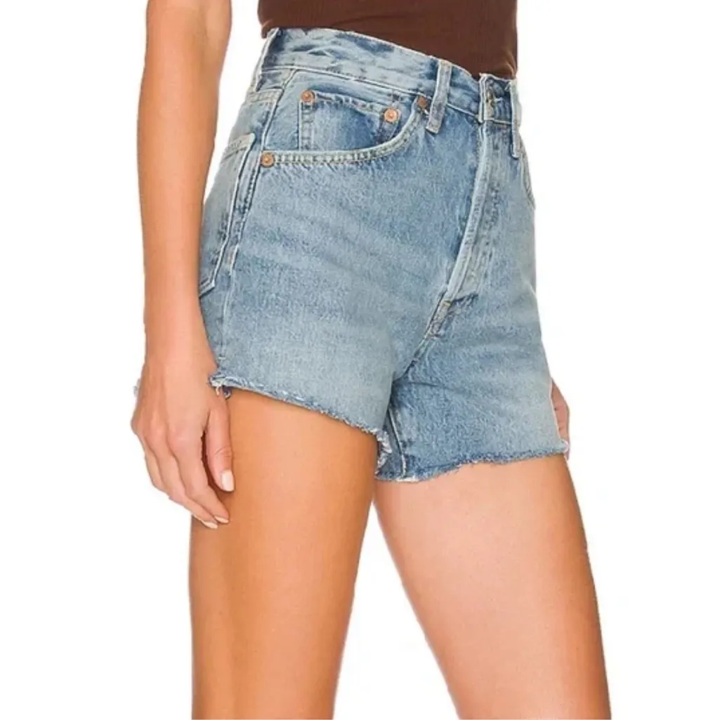 RE/DONE 50s Cutoff Raw Hem Button Fly Denim Shorts in Cool Medium Blue Size 24 - Image 3