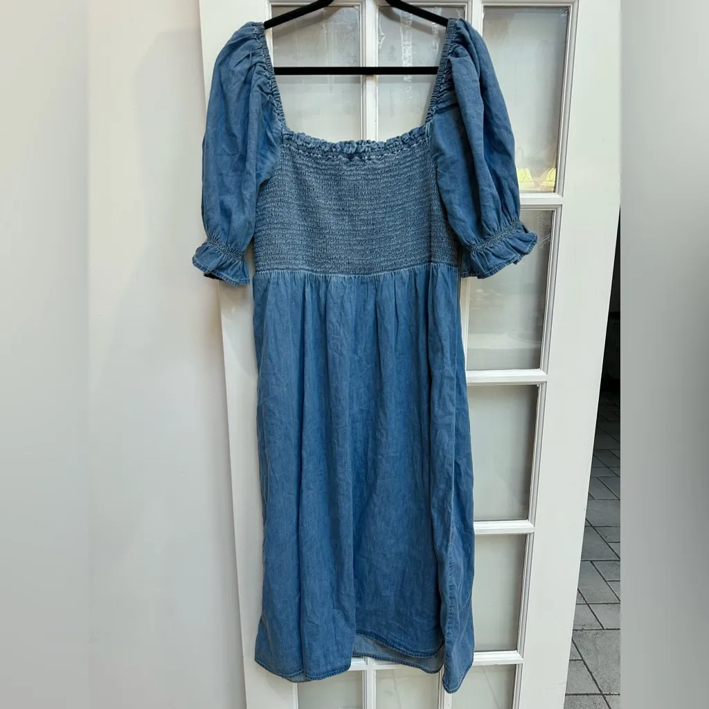 Gap Puff Sleeve Blue Denim Midi Dress Western Cottagecore Chic Boho Size XL NWT - Image 5