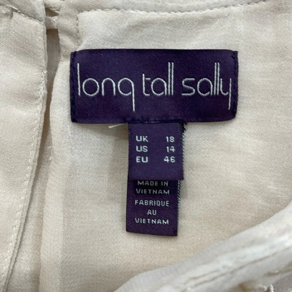 Long Tall Sally Sheer Beige Sleeveless Top W/Peter Pan Collar Size 14 - Image 4