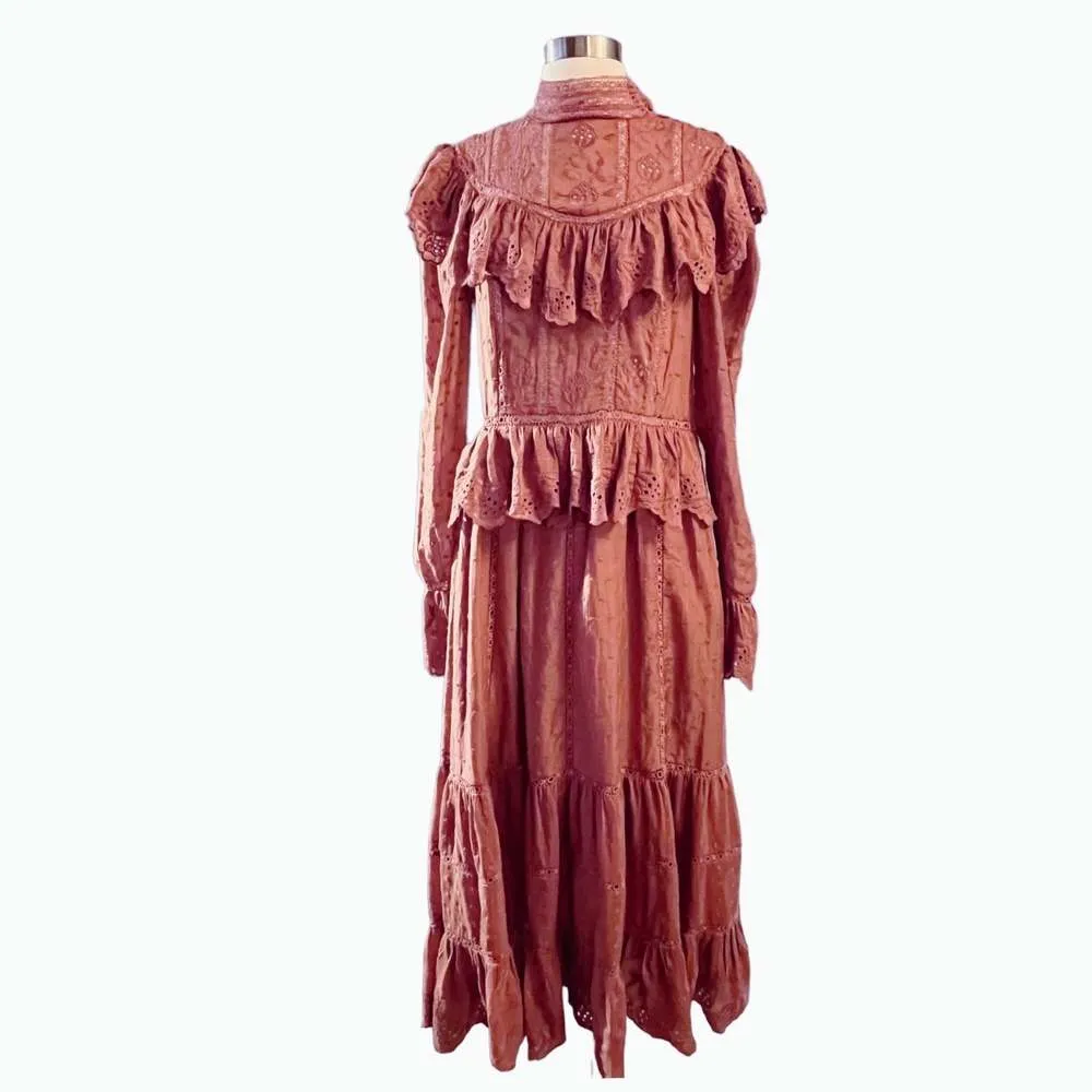 ULLA JOHNSON Crochet Dress  Fleur Broderie Anglaise Cotton and Silk-blend Midi 2 - Image 4