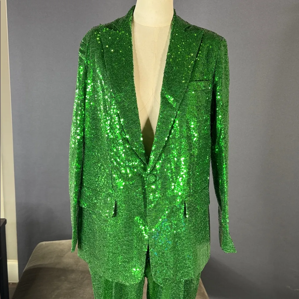 Women’s Green Fully Sequined Prom Party Wedding Pant Suit Set Size XL NWOT - Image 2
